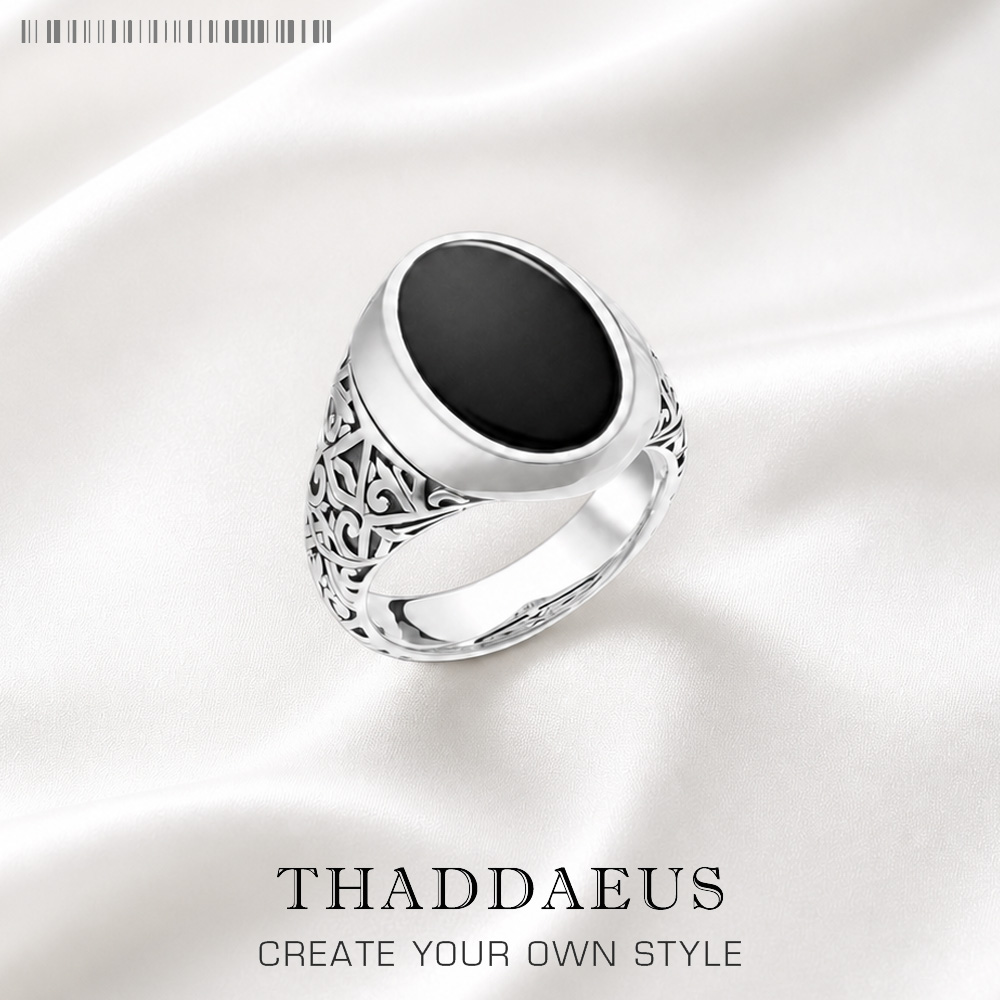 Mens Signet Ring - Anello con sigillo ovale nero Gioielleria