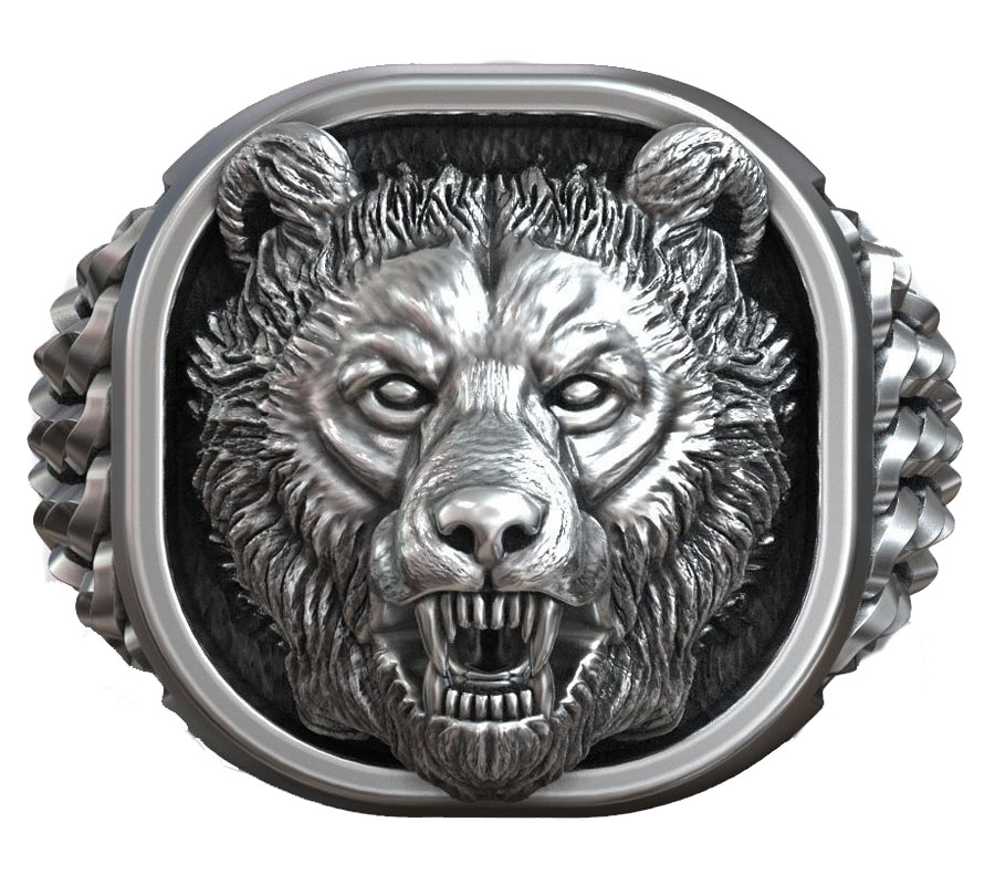 Mens Signet Ring - Ornamento Nordico a Forma di Testa