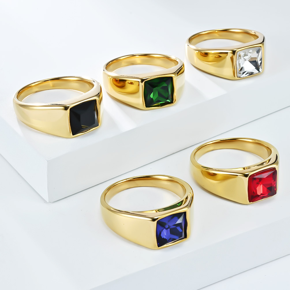 Mens Signet Ring - Anello con sigillo con gemma quadrata