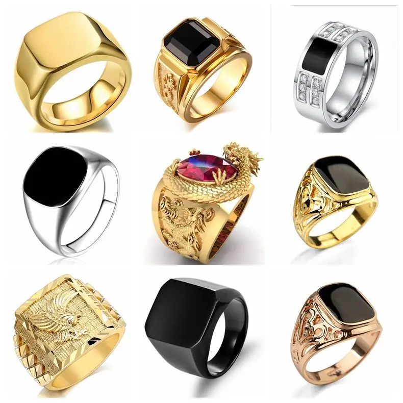 Mens Signet Ring - Anelli di barretta quadrati con sigillo