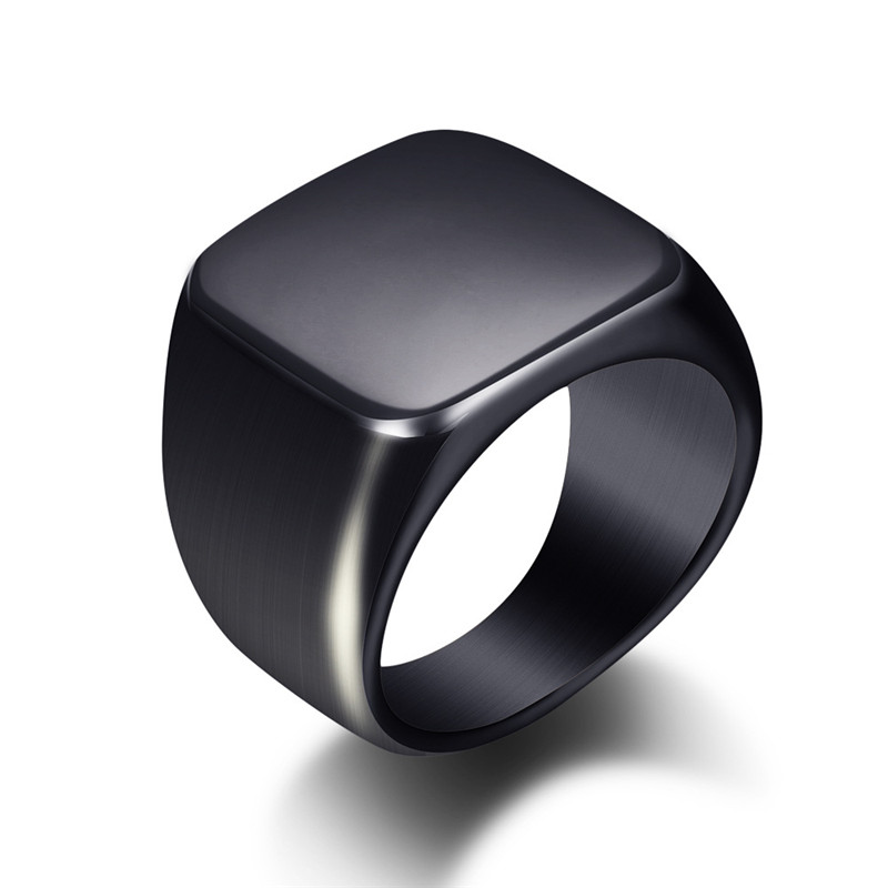 Mens Signet Ring - Moda uomo nero liscio anelli in