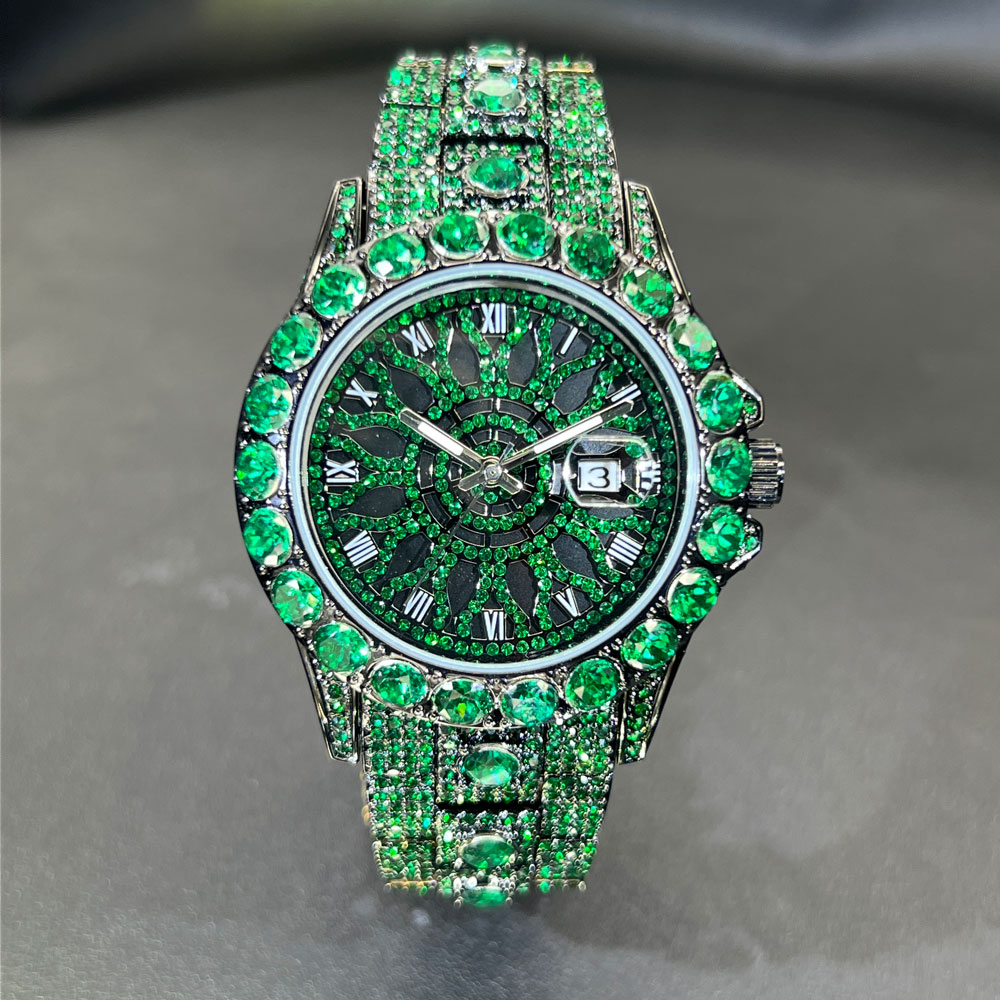 Jewelry And Watches Luxury Brand - Orologio con diamanti verdi per uomo