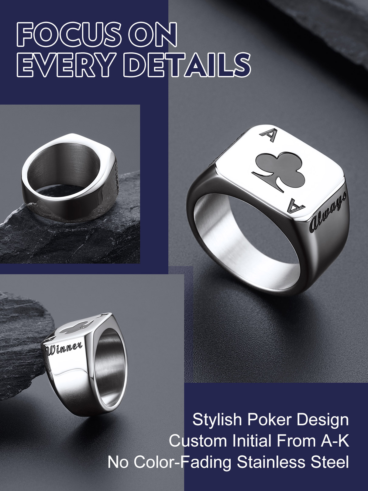 U7 Anelli di carte da poker in - Mens Signet Ring recensione e prezzo